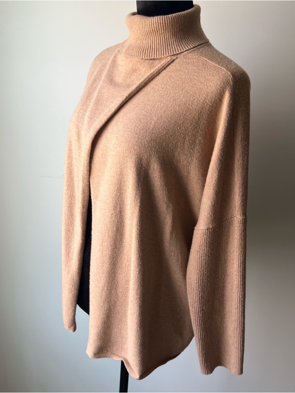 Women’s Camel Turtleneck Cape Sweater - M/L - Picture 2 of 8